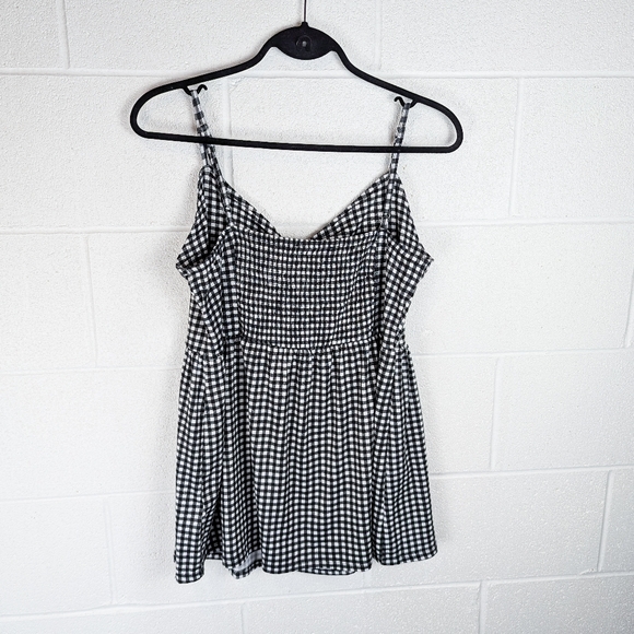 2/$20 Lily Morgan Checkered Gingham Black & White Adjustable Tank Top Smocked - Picture 4 of 8